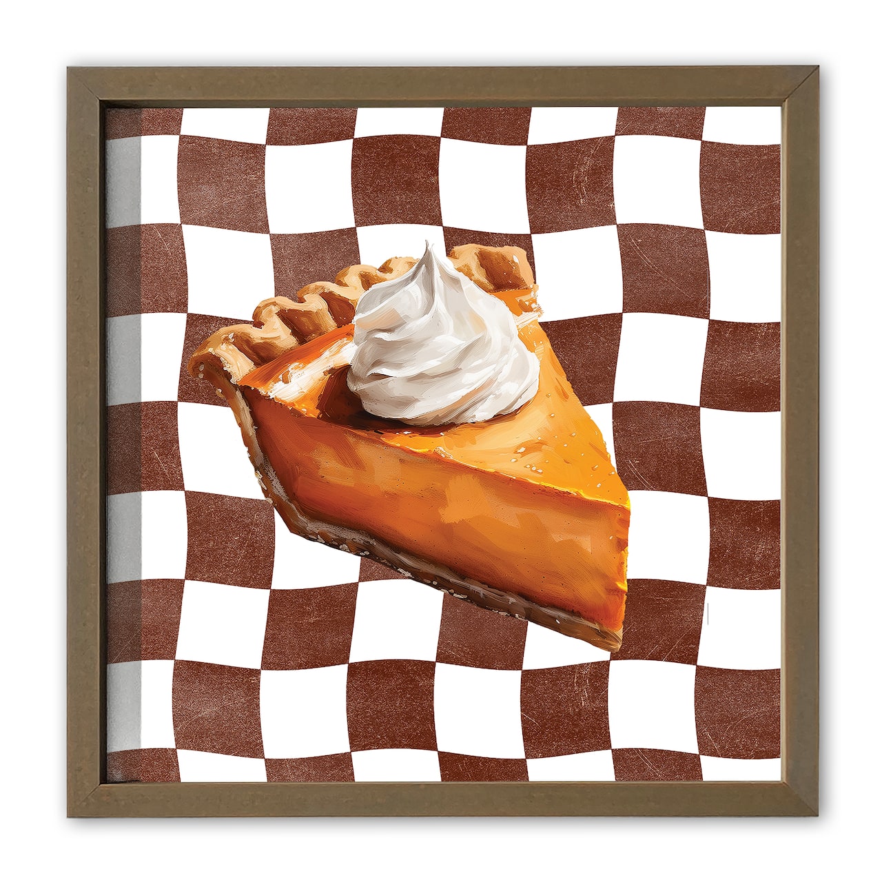 16" Brown Check Pumpkin Pie Square Framed Wall Art